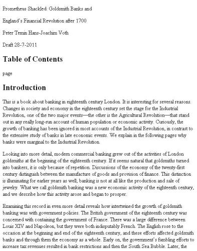 Prometheus Shackled: Goldsmith Banks and England’s Financial Revolution After 1700