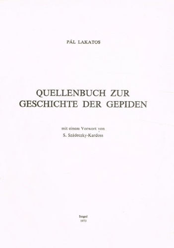 Quellenbuch zur Geschichte der Gepiden