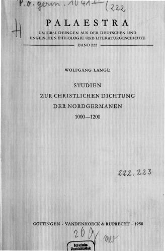 Studien zur christlichen Dichtung der Nordgermanen 1000-1200