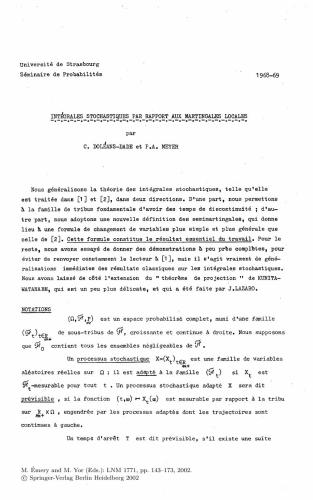 Séminaire de Probabilités 1967-1980
