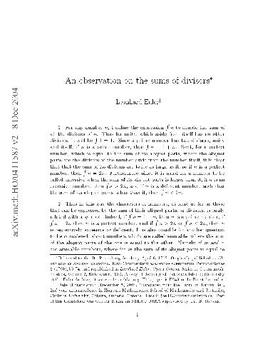 An observation on the sums of divisors