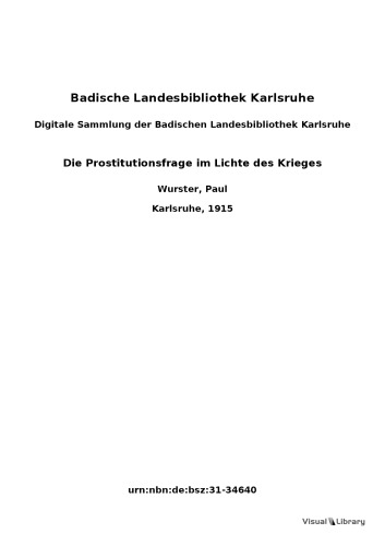 Die Prostitutionsfrage im Lichte des Krieges