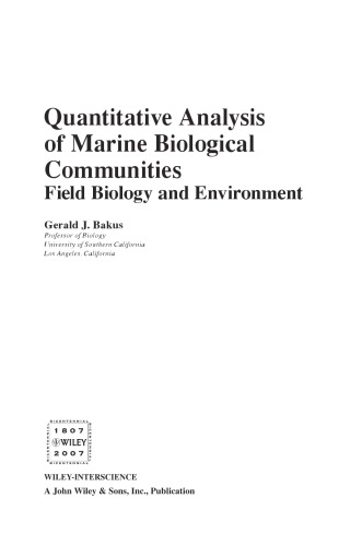 Quantitative Analysis of Marine Biological Communities: Field Biology and Environment