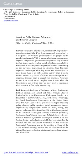 American Public Opinion, Advocacy, and Policy in Congress: What the Public Wants and What It Gets