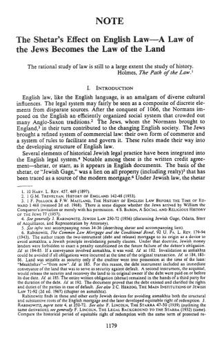 The Shetar’s Effect on English Law - A Law of the Jews Becomes the Law of the Land