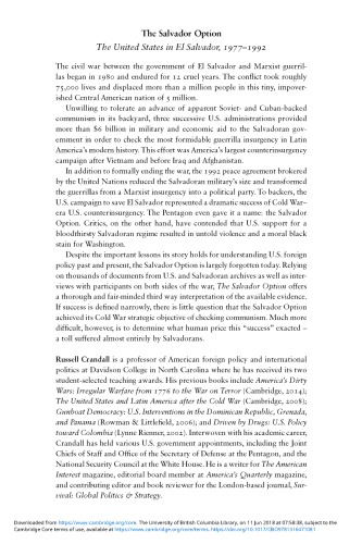 The Salvador Option: The United States in El Salvador, 1977-1992