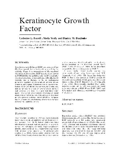 Keratinocyte Growth Factor