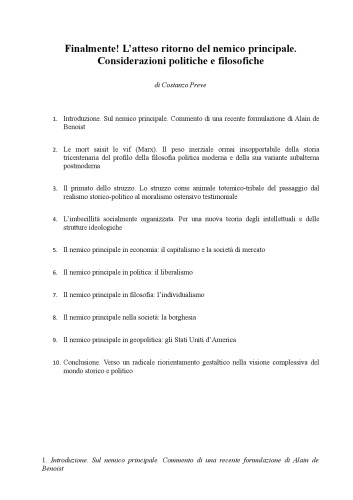 Finalmente! L’atteso ritorno del nemico principale. Considerazioni politiche e filosofiche