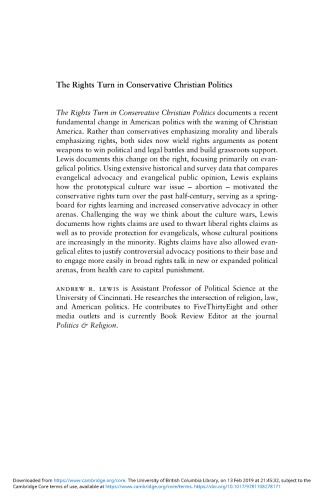 The Rights Turn in Conservative Christian Politics: How Abortion Transformed the Culture Wars
