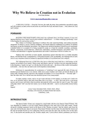 Why We Believe In Creation Not In Evolution