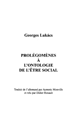 Prolégomènes à l’ontologie de l’être social