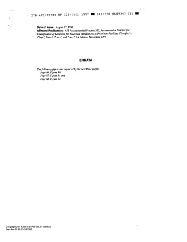 API RP 505; RP for Classification of Locations for Electrical Installations at Petroleum Facilities Classified as Class I, Zone 0, Zone 1, and Zone 2