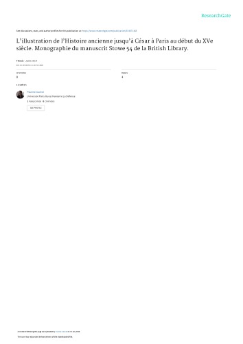 L’illustration de l’Histoire ancienne jusqu’à César à Paris au début du XVe siècle. Monographie du manuscrit Stowe 54 de la British Library