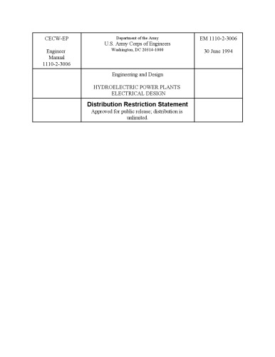 Army Engineer Manual - Engineering And Design - Hydroelectric Power Plants Electrical Design