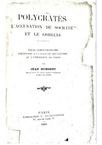 Polycratès. L’accusation de Socrate et le Gorgias