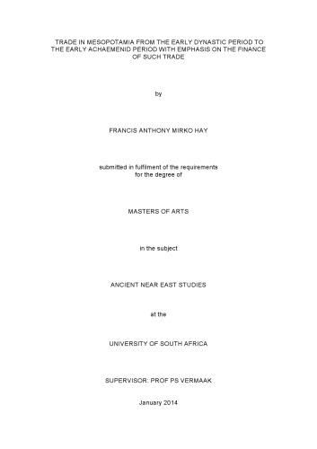 Trade in Mesopotamia from the early dynastic period to the early Achaemenid period with emphasis on the finance of such trade
