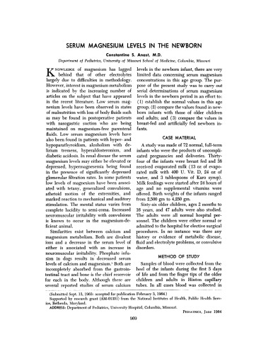 SERUM MAGNESIUM LEVELS IN THE NEWBORN