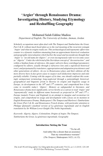 ‘Argier’ through Renaissance Drama: Investigating History, Studying Etymology and Reshuffling Geography