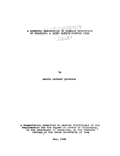 A Directed Observation of Certain Principles of Teaching: A Sound Motion Picture Film