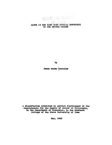 Labor in War Time with Special Reference to the United States