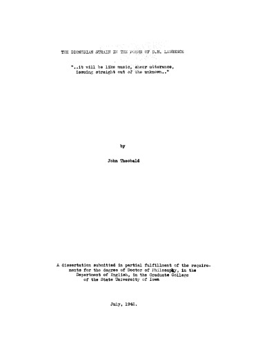 The Dionysian Strain in the Poems of D. H. Lawrence
