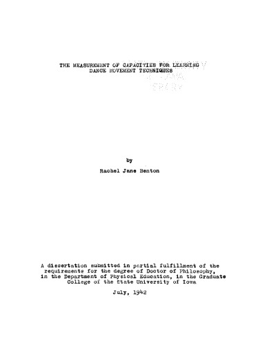 The Measurement of Capacities for Learning Dance Movement Techniques