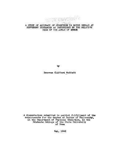 A Study of Accuracy of Direction in Motor Skills at Different Distances as Determined by the Relative Size of the Angle of Error