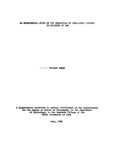 An experimental study of the prediction of scholastic success in colleges of law