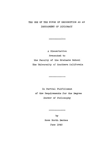 The use of the power of recognition as an instrument of diplomacy