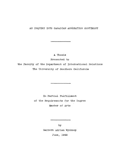 An inquiry into Canadian annexation sentiment