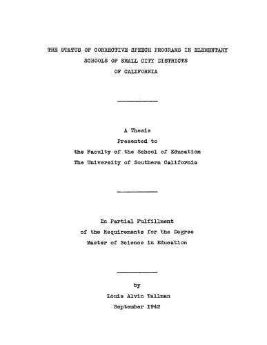 The status of corrective speech programs in elementary schools of small city districts of California