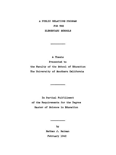 A public relations program for the elementary schools