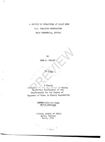 A History of Operations at Riley Mine U.S. Vanadium Corporation Near Winnemucca, Nevada