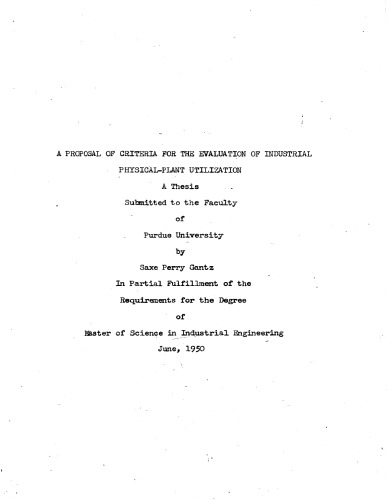 A Proposal of Criteria for the Evaluation of Industrial Physical-plant Utilization