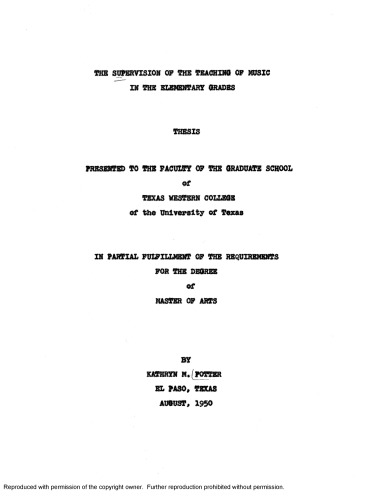The supervision of the teaching of music in the elementary grades