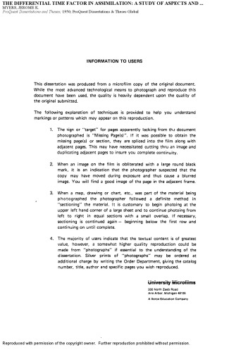 THE DIFFERENTIAL TIME FACTOR IN ASSIMILATION: A STUDY OF ASPECTS AND PROCESSES OF ASSIMILATION AMONG THE ITALIANS OF NEW HAVEN