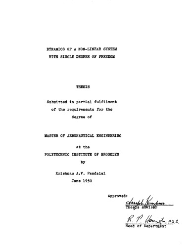 Dynamics of a Non-Linear System With Single Degree of Freedom