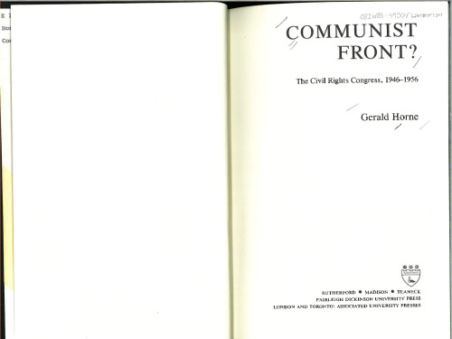 Communist Front? The Civil Rights Congress, 1946-1956