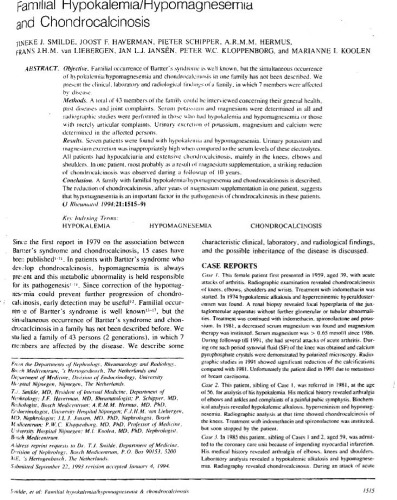 Familial hypokalemia/hypomagnesemia and chondrocalcinosis