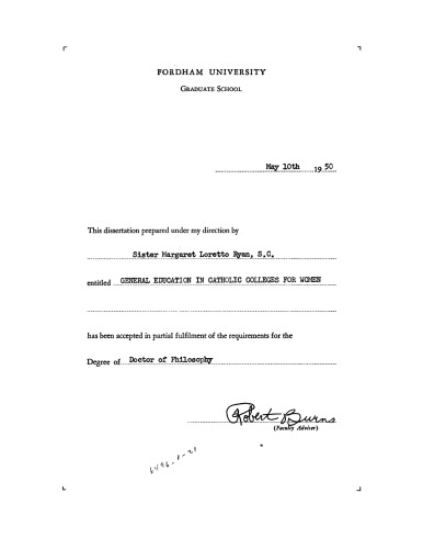 General Education in Catholic Colleges for Women