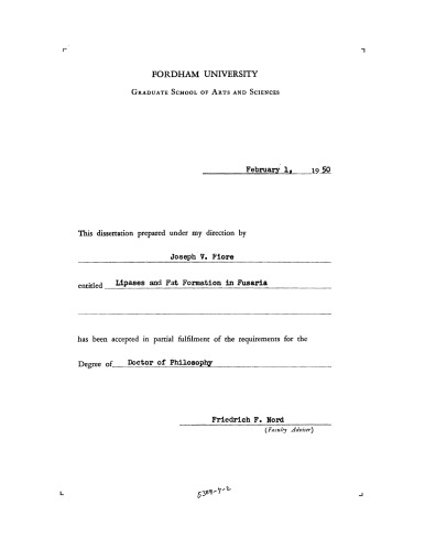 Lipases and Fat Formation in Fusaria