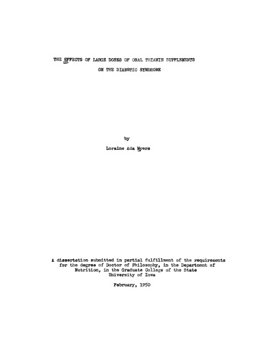 The Effects of Large Doses of Oral Thiamin Supplements on the Diabetic Syndrome