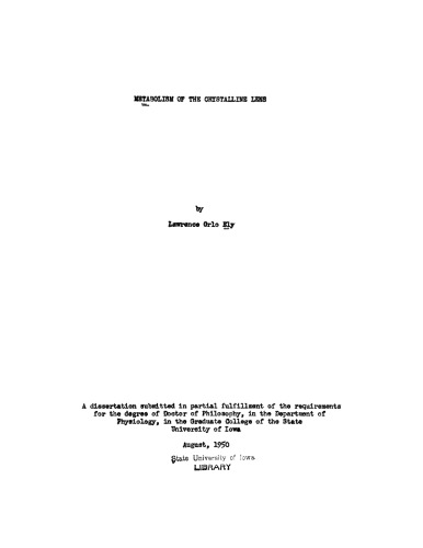 Metabolism of the Crystalline Lens