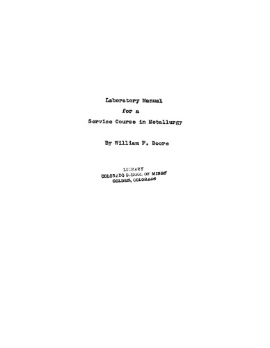 Laboratory Manual for a Service Course in Metallurgy