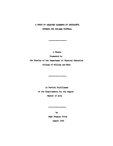 A Study of Selected Elements of Successful Offence for Six-Man Football