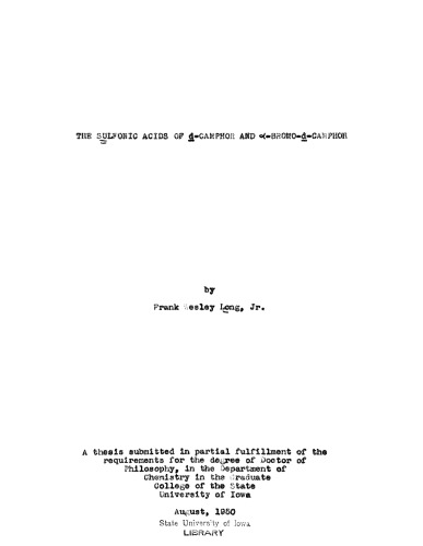The Sulfonic Acid of D-Camphor and Alpha-Bromo-D-Camphor