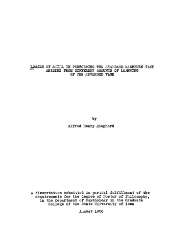 Losses of skill in performing the standard Mashburn task arising from different amounts of learning of the reversed task