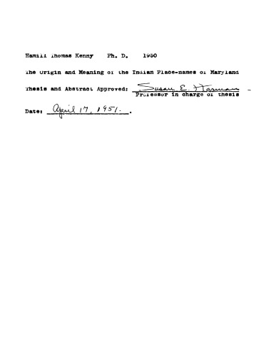 The origin and meaning of the Indian place-names of Maryland