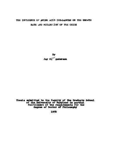 The influence of amino acid imbalances on the growth rate and metabolism of the chick