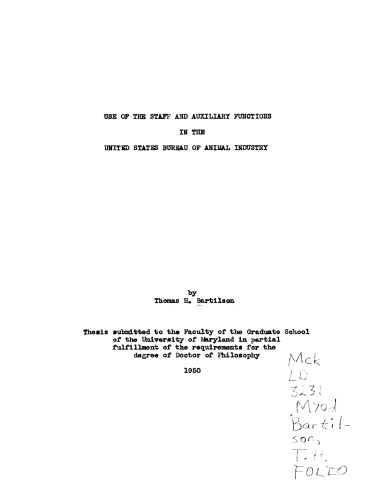 Use of the staff and auxiliary functions in the United States Bureau of Animal Industry